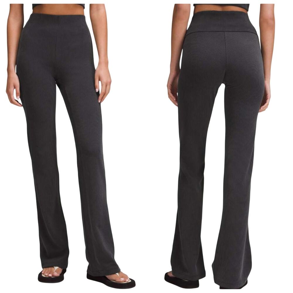 Lululemon Womens Black Ribbed Softstreme Flared Lounge Pants Size 14